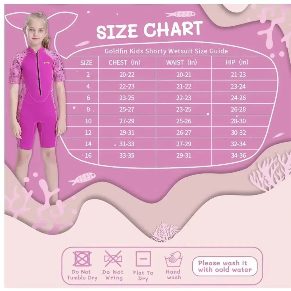 GoldFin Neoprene Shorty Wetsuit Hot Pink Sea Creatures Half Zip Girls 4 New
